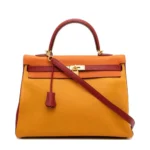 Hermès HSS Kelly 35 Orange/Yellow/Burgundy Togo Brushed Permabrass Hardware Luxury replica handbag