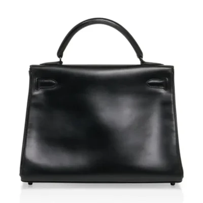 Hermès HSS Limited Edition Kelly 32 Black Box Calfskin Black Enamel Hardware Replica luxury handbag