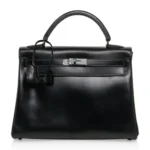 Hermès HSS Limited Edition Kelly 32 Black Box Calfskin Black Enamel Hardware Replica luxury handbag