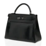 Hermès HSS Limited Edition Kelly 32 Black Box Calfskin Black Enamel Hardware Replica luxury handbag