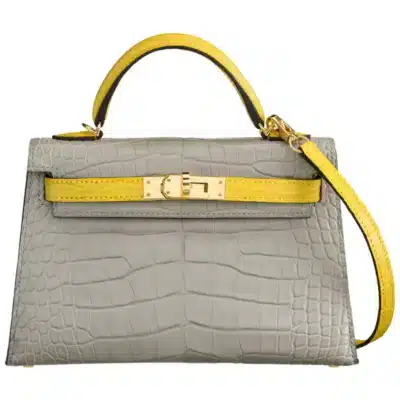 Hermès HSS Mini Kelly 20 Gris Perle And Jaune Citron Matte Alligator Mississippiensis Gold Hardware Lushentic Replica