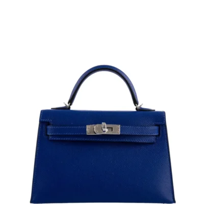 Hermès HSS Mini Kelly 20 II Sellier Blue Electric and Black Interior Epsom Palladium Hardware High-quality Lushentic Grade