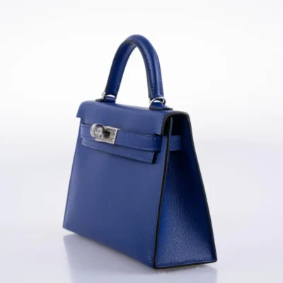 Hermès HSS Mini Kelly 20 II Sellier Blue Electric and Black Interior Epsom Palladium Hardware High-quality Lushentic Grade