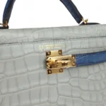 Hermès HSS Mini Kelly 20 Sellier Gris Perle and Bleu De Malte Matte Alligator Mississippiensis Gold Hardware replica bags