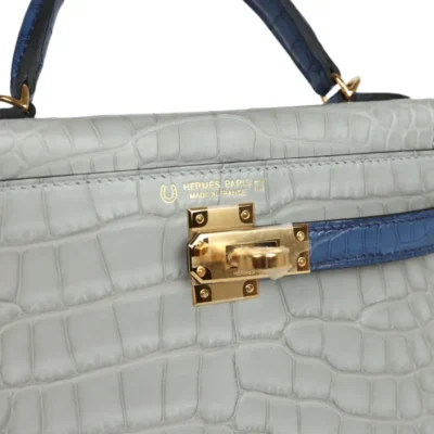 Hermès HSS Mini Kelly 20 Sellier Gris Perle and Bleu De Malte Matte Alligator Mississippiensis Gold Hardware replica bags