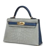 Hermès HSS Mini Kelly 20 Sellier Gris Perle and Bleu De Malte Matte Alligator Mississippiensis Gold Hardware replica bags