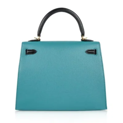 Hermès HSS Rare Collectible Kelly 25 Sellier Blue Paon And Black Chevre Mysore Gold Hardware Lushentic replica handbags