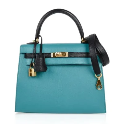 Hermès HSS Rare Collectible Kelly 25 Sellier Blue Paon And Black Chevre Mysore Gold Hardware Lushentic replica handbags