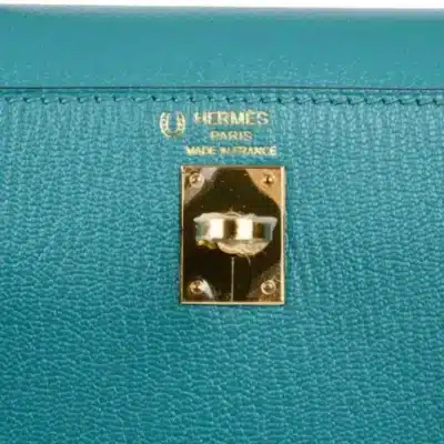 Hermès HSS Rare Collectible Kelly 25 Sellier Blue Paon And Black Chevre Mysore Gold Logo1