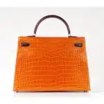 Hermès HSS Rare Collectible Kelly 35 Tri-Color lush Braise/Bordeaux/Orange Shiny Porosus Crocodile Palladium Hardware replica bags