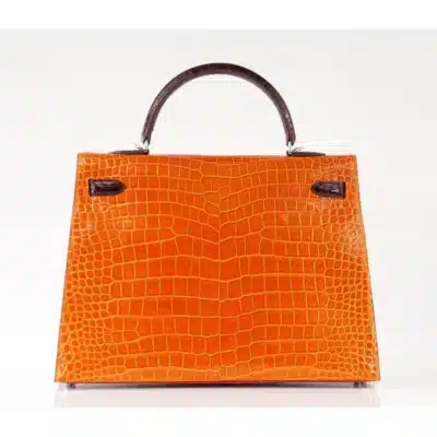 Hermès HSS Rare Collectible Kelly 35 Tri-Color lush Braise/Bordeaux/Orange Shiny Porosus Crocodile Palladium Hardware replica bags