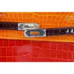 Hermès HSS Rare Collectible Kelly 35 Tri-Color lush Braise/Bordeaux/Orange Shiny Porosus Crocodile Palladium Hardware replica bags