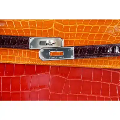 Hermès HSS Rare Collectible Kelly 35 Tri-Color lush Braise/Bordeaux/Orange Shiny Porosus Crocodile Palladium Hardware replica bags