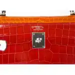 Hermès HSS Rare Collectible Kelly 35 Tri-Color lush Braise/Bordeaux/Orange Shiny Porosus Crocodile Palladium Hardware replica bags