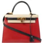 Hermès HSS Vintage 1994 Kelly 32 Sellier Rouge Vif/Parchemin/Bleu Marine Box Calf Gold Hardware Lushentic replica handbags