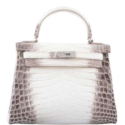 Hermès Rare Collectible Kelly 28 Himalayan Matte Niloticus Crocodile Diamond Encrusted 18k White Gold Hardware Replica Designer Bags