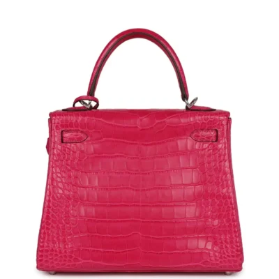 Hermès Kelly 25 Retourne Framboise Matte Alligator Mississippiensis Palladium Hardware Lushentic bags