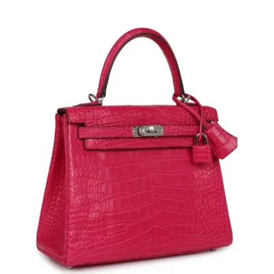 Hermès Kelly 25 Retourne Framboise Matte Alligator Mississippiensis Palladium Hardware Lushentic bags