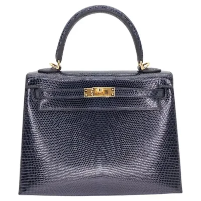 Hermès Kelly 25 Sellier Bleu Indigo Shiny Niloticus Lizard Gold Hardware Best Lushentic Bags