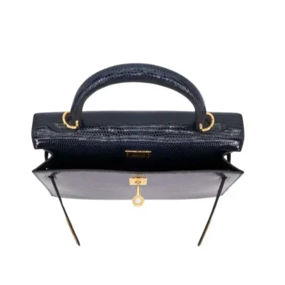 Hermès Kelly 25 Sellier Bleu Indigo Shiny Niloticus Lizard Gold Hardware Fake luxury bags for sale