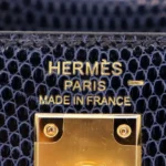 Hermès Kelly 25 Sellier Bleu Indigo Shiny Niloticus Lizard Gold Hardware Fake luxury bags for sale