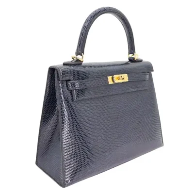 Hermès Kelly 25 Sellier Bleu Indigo Shiny Niloticus Lizard Gold Hardware Fake luxury bags for sale