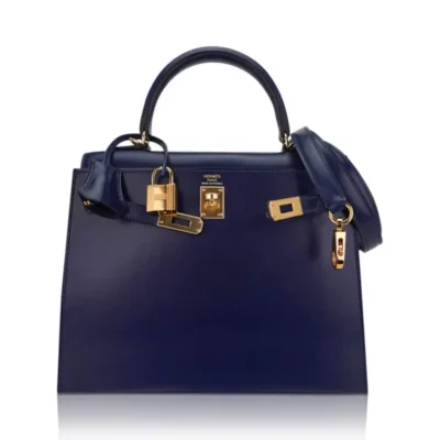 Hermès Kelly 25 Sellier Blue Sapphire Box Calfskin Gold Hardware Lushentic replica handbags