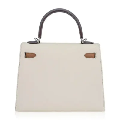 Hermès Kelly 25 Sellier Nata/Chai/Gris Meyer Epsom Palladium Hardware Handmade replica bags