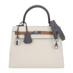 Hermès Kelly 25 Sellier Nata/Chai/Gris Meyer Epsom Palladium Hardware Handmade replica bags