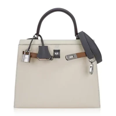 Hermès Kelly 25 Sellier Nata/Chai/Gris Meyer Epsom Palladium Hardware Handmade replica bags