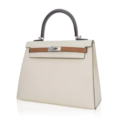 Hermès Kelly 25 Sellier Nata/Chai/Gris Meyer Epsom Palladium Hardware Handmade replica bags