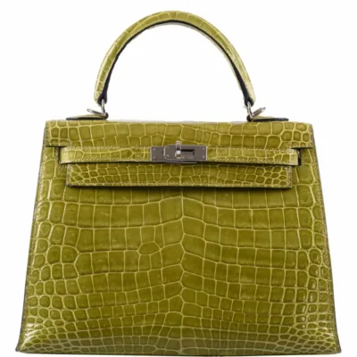 Hermès Kelly 25 Sellier Vert Anis Shiny Niloticus Crocodile Palladium Hardware Lushentic replica handbags