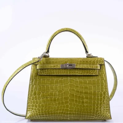 Hermès Kelly 25 Sellier Vert Anis Shiny Niloticus Crocodile Palladium Hardware Lushentic replica handbags