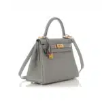 Hermès Kelly 28 Gris Mouette and Rose Indien Clémence Brushed Gold Hardware Lushentic Grade bags