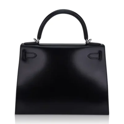 Hermès Kelly 28 Sellier Black Box Calfskin Palladium Hardware Lushentic bags