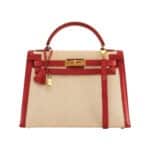 Hermès Kelly 32 Red and Cream Beige Epsom Gold Hardware