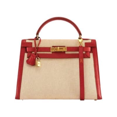 Hermès Kelly 32 Red and Cream Beige Epsom Gold Hardware