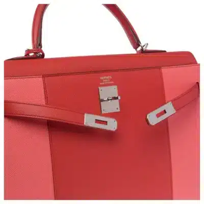 Hermes Kelly 35 Coral Pink & Flamingo Pink Epsom Palladium Logo1