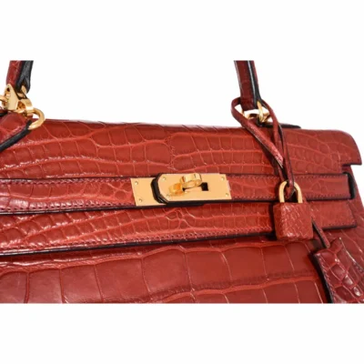 Hermès Kelly 35 Rouge H Matte Alligator Mississippiensis Gold Hardware Lushentic Grade Bags