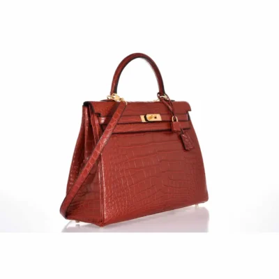 Hermès Kelly 35 Rouge H Matte Alligator Mississippiensis Gold Hardware Lushentic Grade Bags