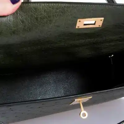 Hermès Kelly 35 Sellier Vert Olive Ostrich interior