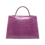 Hermès Kelly 35 Sellier Violet Shiny Porosus Crocodile Palladium Hardware High-quality Lushentic Grade