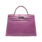 Hermès Kelly 35 Sellier Violet Shiny Porosus Crocodile Palladium Hardware High-quality Lushentic Grade