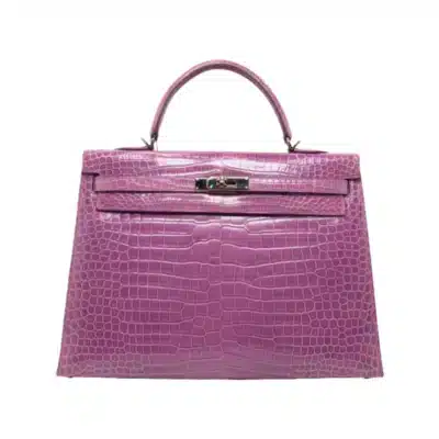 Hermès Kelly 35 Sellier Violet Shiny Porosus Crocodile Palladium Hardware High-quality Lushentic Grade