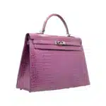 Hermès Kelly 35 Sellier Violet Shiny Porosus Crocodile Palladium Hardware High-quality Lushentic Grade