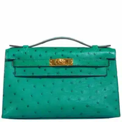 Hermès Rare Collectible Kelly Pochette Vert Vertigo Ostrich JPG Gold Hardware Lushentic quality