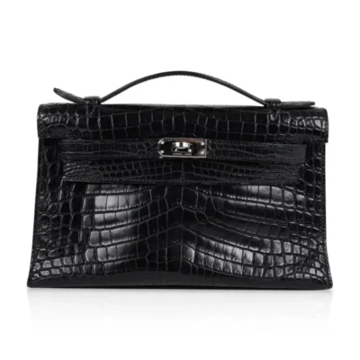 Hermès Kelly Pochette Black Matte Niloticus Crocodile Palladium Hardware Replica designer handbags