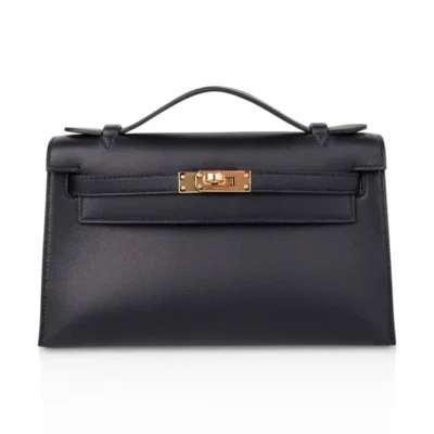 Hermès Kelly Pochette Black Swift Gold Hardware Lushentic Bags