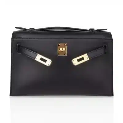 Hermès Kelly Pochette Black Swift Gold Hardware Lushentic Bags