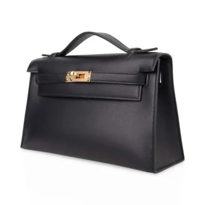 Hermès Kelly Pochette Black Swift Gold Hardware Lushentic Bags